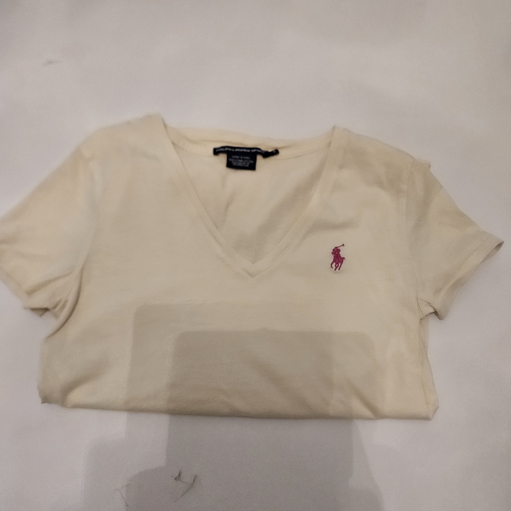 Ralph Lauren Cream V-Neck Polo Logo T-Shirt - Women's - Picture 2 of 6